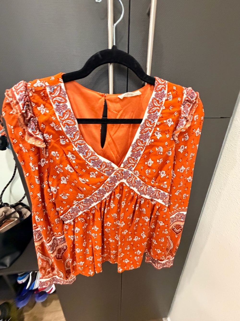 Orange Floral Paisley V-Neck Boho Tunic